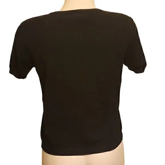 Sweater Crewneck Cotton Short Sleeve S Black - Picture 5 of 6